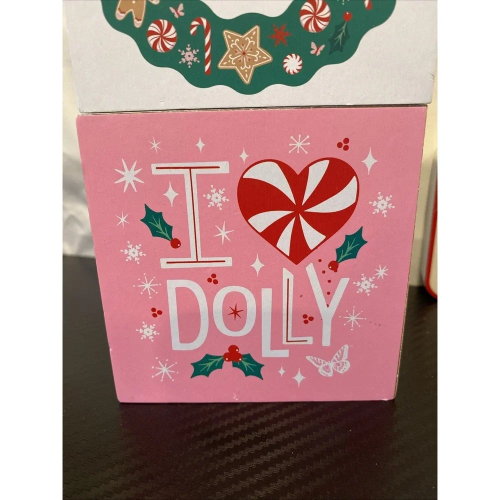 Dolly Parton 4x4 Block Holiday Set Of 2 I Love Dolly & Deck The Halls With Songs
